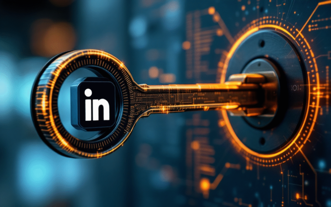 Una llave con el logo de LinkedIn abriendo una puerta, simbolizando las oportunidades en LinkedIn