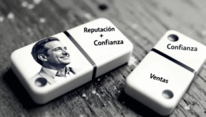 Un CEO dirigiendo una orquesta de canales digitales para mejorar la reputación empresarial