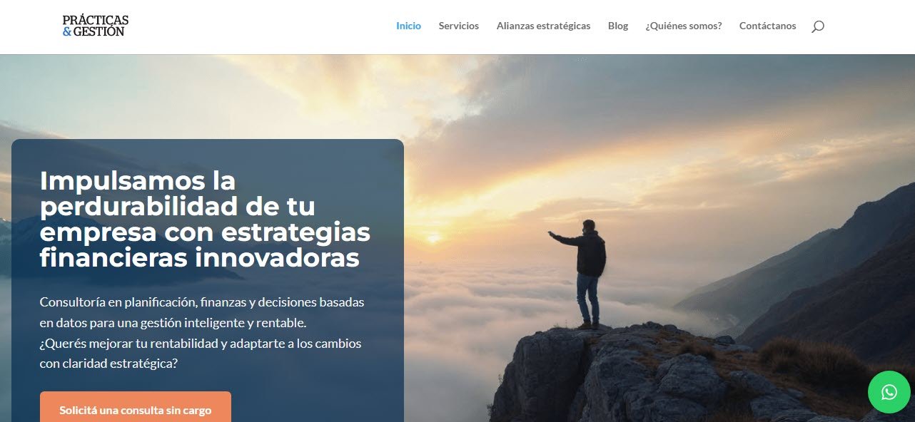 Diseño de sitio web corporativo para Prácticas y Gestión, consultora financiera.