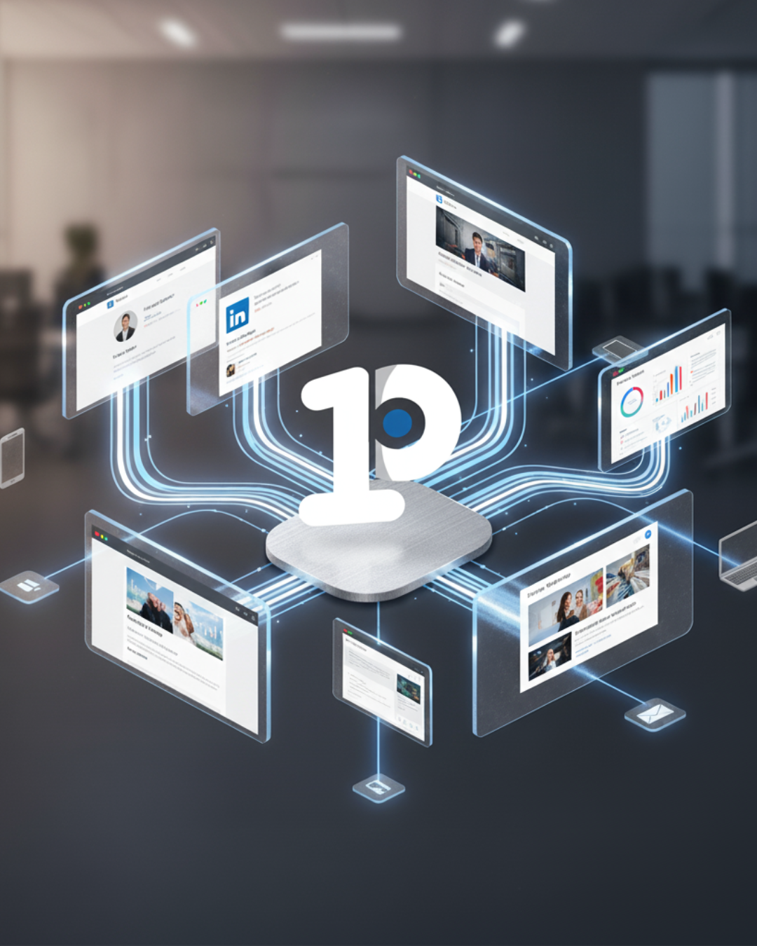 Diagrama que muestra la integración de un diseño web B2B con redes sociales como LinkedIn.