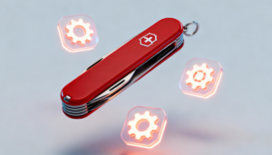 Ilustración de un profesional de marketing rompiendo una caja, representando el concepto de Positionless Marketing y la agilidad empresarial